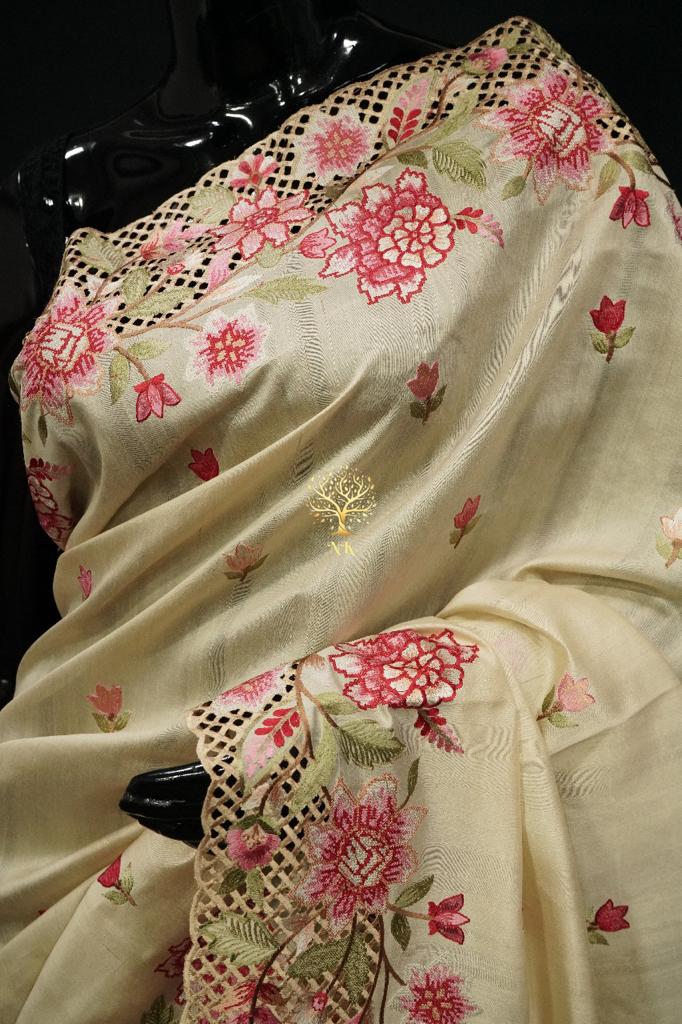 Butter soft Tussar Silk Saree with Cut Work Border